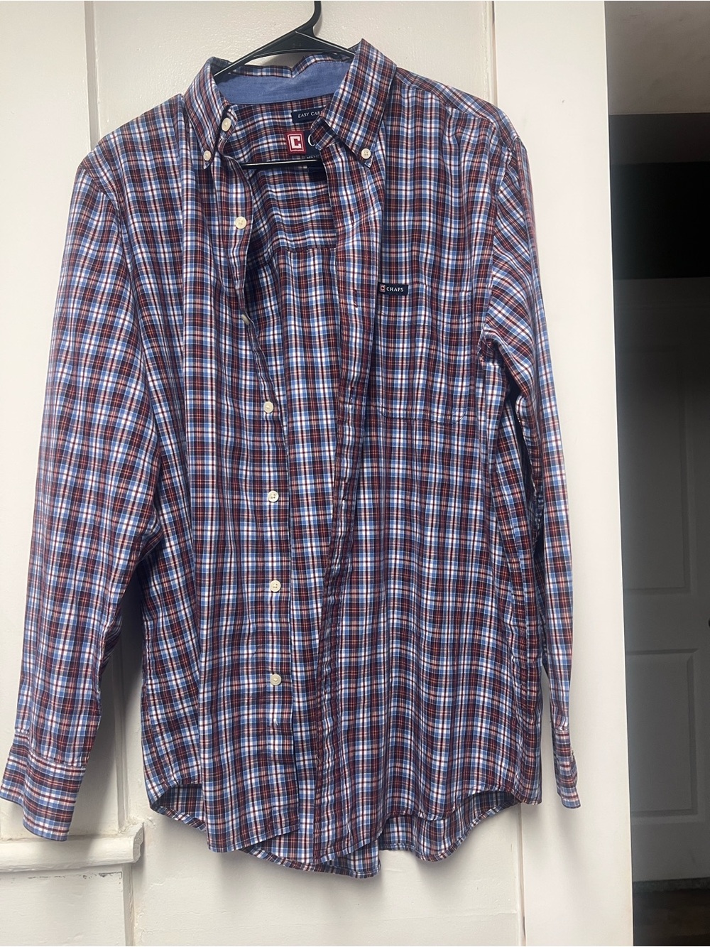 Chaps Men's Blue and Red Plaid Button-Down Shirt